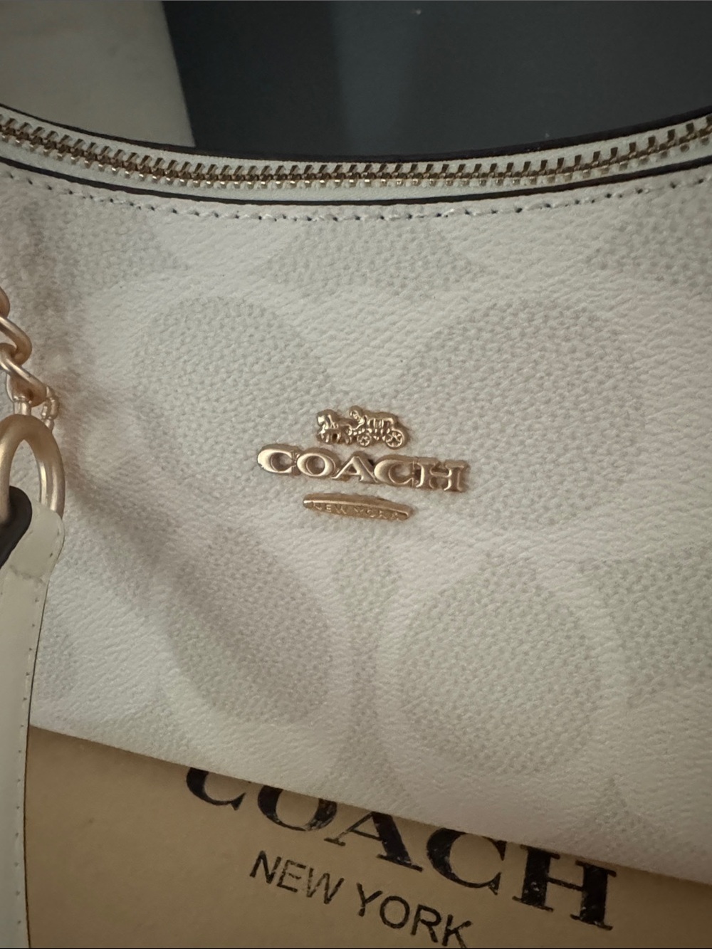 Coach Cream Signature Mini Shoulder Bag with Red Heart Charm - Picture 4 of 11
